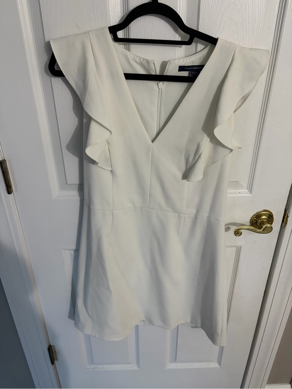 French Connection Cream V-Neck Ruffle Sleeve Midi Dress